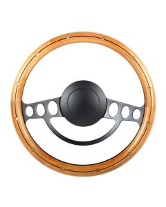 Forever Sharp ® - 14 Inch Black Nostalgia Steering Wheel With Alder And Rivets And Center Burn Half Wrap Grip (1005-UARB)