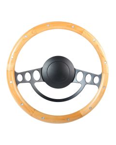 Forever Sharp ® - 14 Inch Black Nostalgia Steering Wheel With Alder And Rivets Half Wrap Grip (1005-UAR-A)