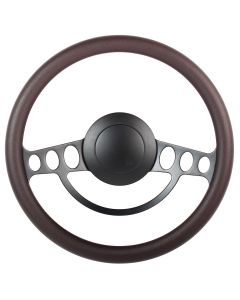 Forever Sharp ® - 14 Inch Black Nostalgia Steering Wheel With Brown Half Wrap Grip (1005-BR)