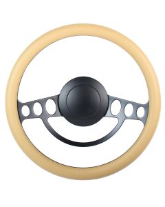 Forever Sharp ® - 14 Inch Black Nostalgia Steering Wheel With Buckskin Half Wrap Grip (1005-BS)