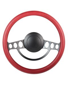Forever Sharp ® - 14 Inch Black Nostalgia Steering Wheel With Burgundy Half Wrap Grip (1005-BUR)