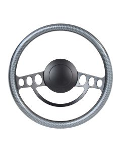 Forever Sharp ® - 14" Black Nostalgia Steering Wheel with Carbon Fiber Half Wrap Grip (1005-HW14CF)