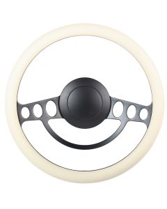 Forever Sharp 14 Inch Black Nostalgia Steering Wheel With Cream Half Wrap Grip 1005-C, Main Image