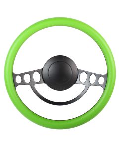 Forever Sharp 14 Inch Black Nostalgia Steering Wheel With Green Half Wrap Grip 1005-GR, Main Image