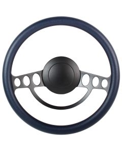 Forever Sharp ® - 14 Inch Black Nostalgia Steering Wheel With Navy Blue Half Wrap Grip (1005-NB)