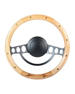 Forever Sharp ® - 14 Inch Black Nostalgia Steering Wheel With Oak And Rivets Half Wrap Grip (1005-UOR)