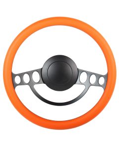 Forever Sharp 14 Inch Black Nostalgia Steering Wheel With Orange Half Wrap Grip 1005-O, Main Image