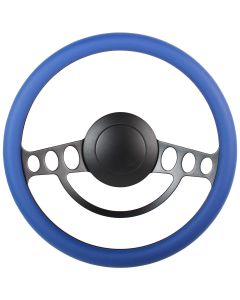 Forever Sharp ® - 14" Black Nostalgia Steering Wheel with Royal Blue Vinyl Half Wrap Grip (1005-HW14RB)