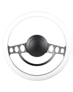 Forever Sharp 14 Inch Black Nostalgia Steering Wheel With White Half Wrap Grip 1005-W, Main Image