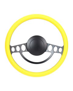 Forever Sharp ® - 14 Inch Black Nostalgia Steering Wheel With Yellow Half Wrap Grip (1005-Y)