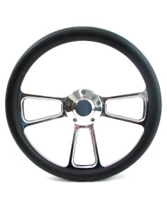 Forever Sharp ® - 14 Inch Chrome Muscle Steering Wheel With Black Half Wrap Grip (1098C-B)