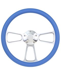 Forever Sharp ® - 14 Inch Chrome Muscle Steering Wheel With Blue Half Wrap Grip (1098C-SB)