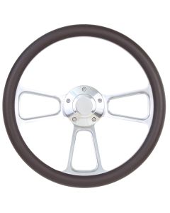 Forever Sharp ® - 14 Inch Chrome Muscle Steering Wheel With Brown Half Wrap Grip (1098C-BR)