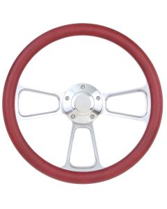 Forever Sharp ® - 14 Inch Chrome Muscle Steering Wheel With Burgundy Half Wrap Grip (1098C-BUR)