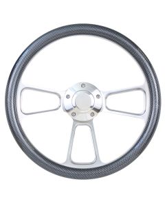 Forever Sharp ® - 14 Inch Chrome Muscle Steering Wheel With Carbon Fiber Half Wrap Grip (1098C-CF)