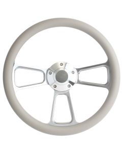 Forever Sharp ® - 14 Inch Chrome Muscle Steering Wheel With Grey Half Wrap Grip (1098C-G)