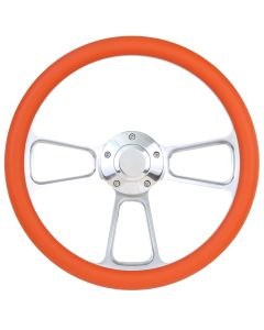 Forever Sharp ® - 14 Inch Chrome Muscle Steering Wheel With Orange Half Wrap Grip (1098C-O)