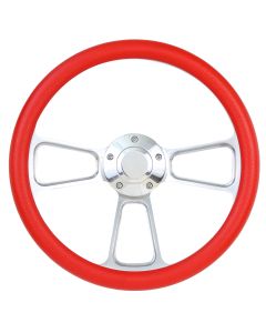 Forever Sharp ® - 14 Inch Chrome Muscle Steering Wheel With Red Half Wrap Grip (1098C-R)