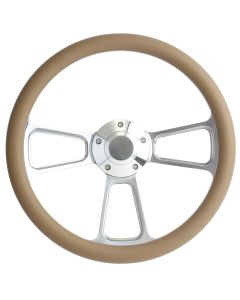 Forever Sharp ® - 14 Inch Chrome Muscle Steering Wheel With Tan Half Wrap Grip (1098C-T)