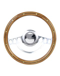 Forever Sharp ® - 14 Inch Chrome Nostalgia Steering Wheel With Alder And Rivets And Center Burn Half Wrap Grip (1004-UARB)