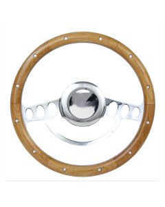 Forever Sharp ® - 14 Inch Chrome Nostalgia Steering Wheel With Alder And Rivets Half Wrap Grip (1004-UAR-A)