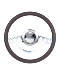 Forever Sharp ® - 14 Inch Chrome Nostalgia Steering Wheel With Brown Half Wrap Grip (1004-BR)