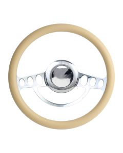 Forever Sharp ® - 14 Inch Chrome Nostalgia Steering Wheel With Buckskin Half Wrap Grip (1004-BS)