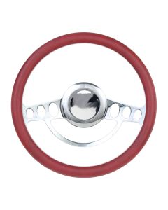 Forever Sharp 14 Inch Chrome Nostalgia Steering Wheel With Burgundy Half Wrap Grip 1004-BUR, Main Image