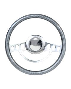 Forever Sharp ® - 14" Chrome Nostalgia Steering Wheel with Carbon Fiber Half Wrap Grip (1004-HW14CF)