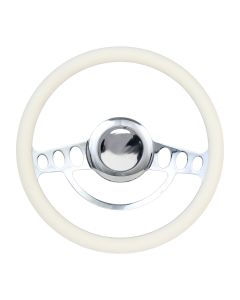 Forever Sharp 14 Inch Chrome Nostalgia Steering Wheel With Cream Half Wrap Grip 1004-C, Main Image
