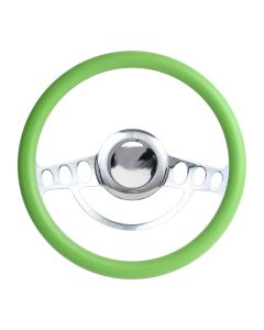 Forever Sharp 14 Inch Chrome Nostalgia Steering Wheel With Green Half Wrap Grip 1004-GR, Main Image