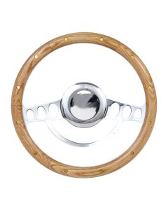 Forever Sharp ® - 14 Inch Chrome Nostalgia Steering Wheel With Oak And Rivets Half Wrap Grip (1004-UOR)