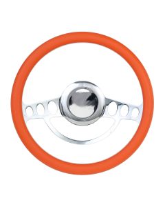 Forever Sharp 14 Inch Chrome Nostalgia Steering Wheel With Orange Half Wrap Grip 1004-O, Main Image