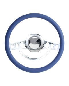 Forever Sharp ® - 14" Chrome Nostalgia Steering Wheel with Royal Blue Vinyl Half Wrap Grip (1004-HW14RB)