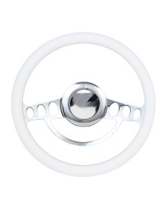 Forever Sharp 14 Inch Chrome Nostalgia Steering Wheel With White Half Wrap Grip 1004-W, Main Image