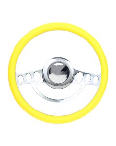 Forever Sharp ® - 14 Inch Chrome Nostalgia Steering Wheel With Yellow Half Wrap Grip (1004-Y)