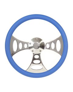Forever Sharp ® - 14 Inch Polished Chopper Lakester Steering Wheel With Blue Half Wrap Grip (8007-SB)