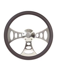 Forever Sharp ® - 14 Inch Polished Chopper Lakester Steering Wheel With Brown Half Wrap Grip (8007-BR)