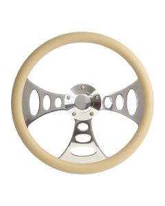 Forever Sharp ® - 14 Inch Polished Chopper Lakester Steering Wheel With Buckskin Half Wrap Grip (8007-BS)