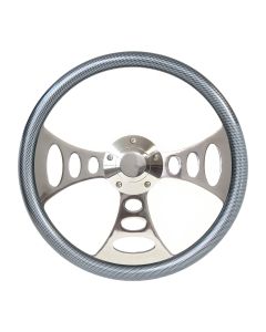 Forever Sharp ® - 14 Inch Polished Chopper Lakester Steering Wheel With Carbon Fiber Half Wrap Grip (8007-CF)