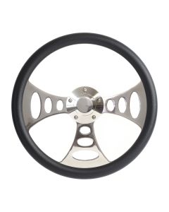 Forever Sharp ® - 14 Inch Polished Chopper Lakester Steering Wheel With Carbon Fiber Vinyl Half Wrap Grip (8007-CFV)