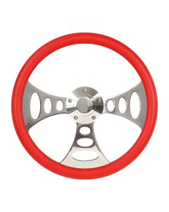 Forever Sharp ® - 14 Inch Polished Chopper Lakester Steering Wheel With Red Half Wrap Grip (8007-R)