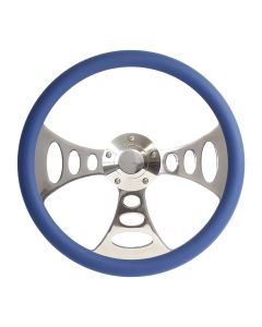 Forever Sharp ® - 14 Inch Polished Chopper Lakester Steering Wheel With Royal Blue Half Wrap Grip (8007-RB)