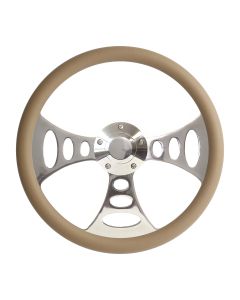 Forever Sharp ® - 14 Inch Polished Chopper Lakester Steering Wheel With Tan Half Wrap Grip (8007-T)