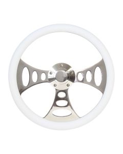 Forever Sharp ® - 14 Inch Polished Chopper Lakester Steering Wheel With White Half Wrap Grip (8007-W)