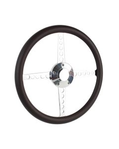 Forever Sharp ® - 14 Inch Polished Circle Roadster Lakester Steering Wheel With Brown Half Wrap Grip (8001-BR)