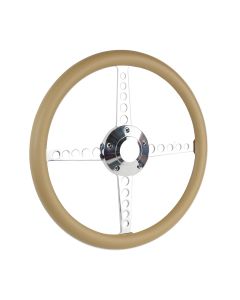 Forever Sharp ® - 14 Inch Polished Circle Roadster Lakester Steering Wheel With Buckskin Half Wrap Grip (8001-BS)