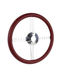 Forever Sharp ® - 14 Inch Polished Circle Roadster Lakester Steering Wheel With Burgundy Half Wrap Grip (8001-BUR)