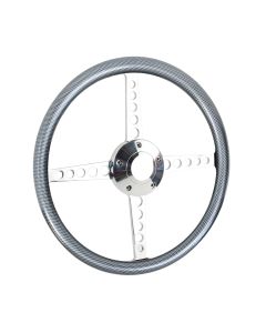 Forever Sharp ® - 14 Inch Polished Circle Roadster Lakester Steering Wheel With Carbon Fiber Half Wrap Grip (8001-CF)
