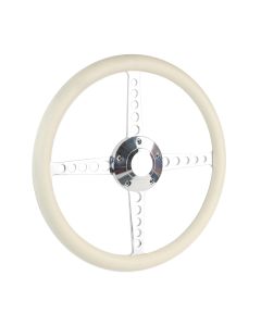 Forever Sharp ® - 14 Inch Polished Circle Roadster Lakester Steering Wheel With Cream Half Wrap Grip (8001-C)